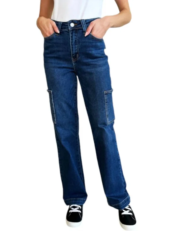 Cozy Chic Trends Modern Cargo Jeans In Dark Indigo