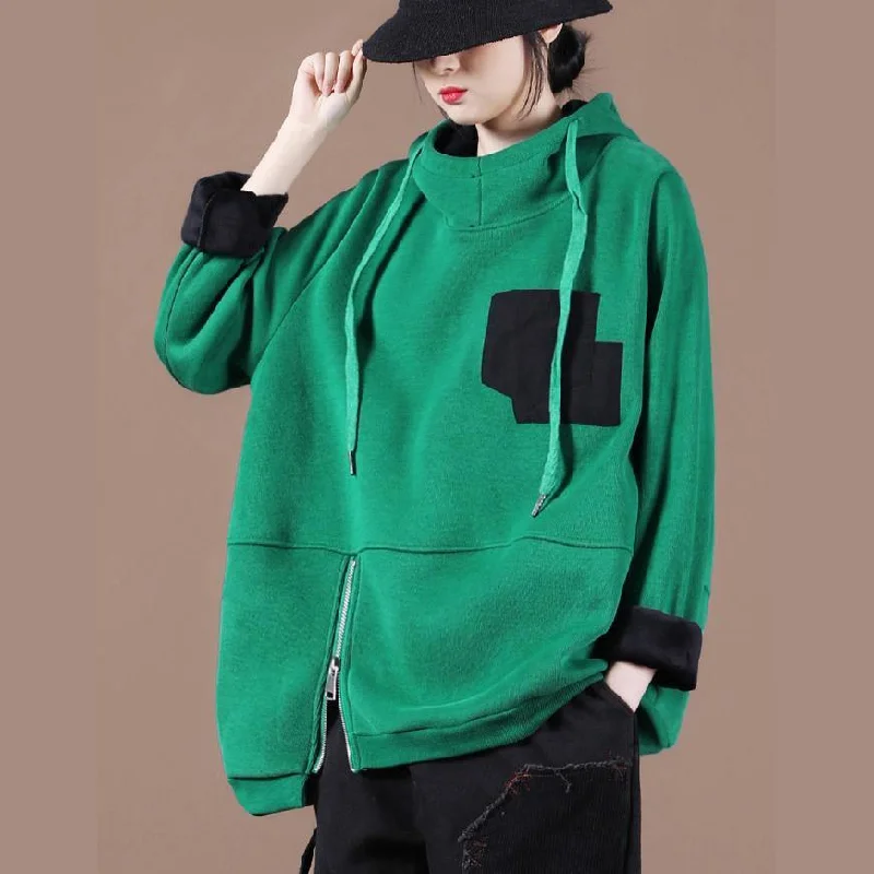 Light Layers Beautiful green thick tops women blouses hooded patchwork oversized  shirts
