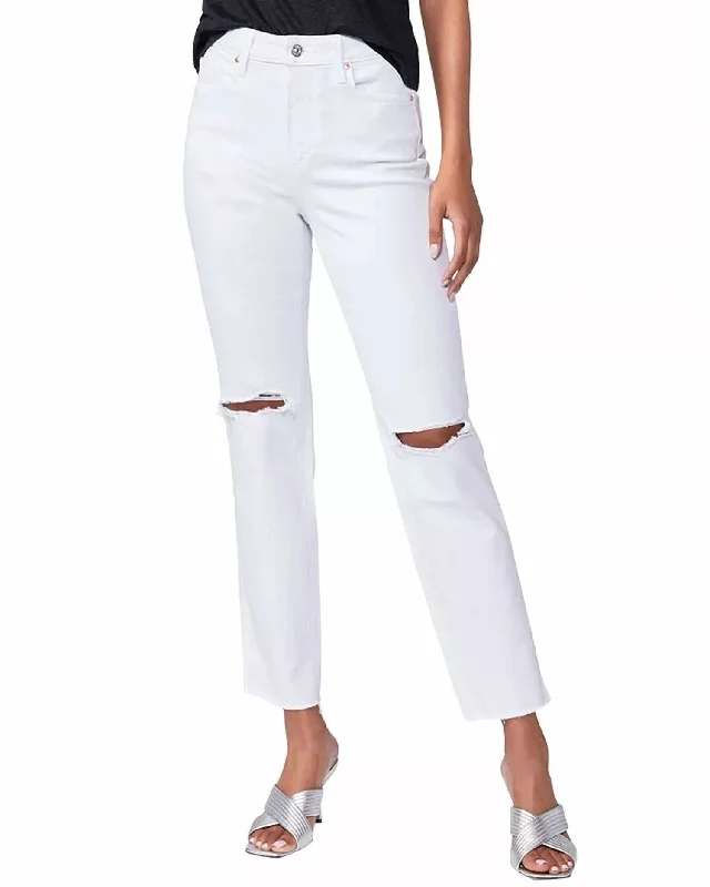 Elegant Casuals Noella High Rise Relaxed Straight Leg Jean In Soft Ecru Destructed