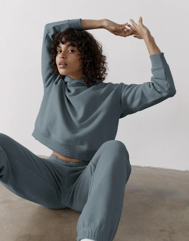 Soft Comfort Wear The Womens Pullover Crop Hoodie in Slate Grey