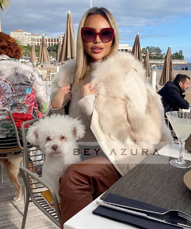 Comfy Pants Fox Fur Sheepskin Leather Fur Coat