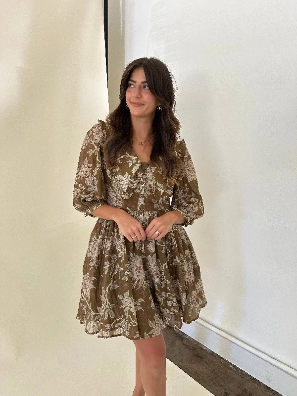 Relaxed Tops Sofie the Label Demi Sage Floral Ruffle Collar Mini Dress
