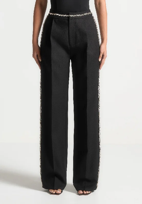 Casual Fit Wear Embellished Tailored Trousers - Black