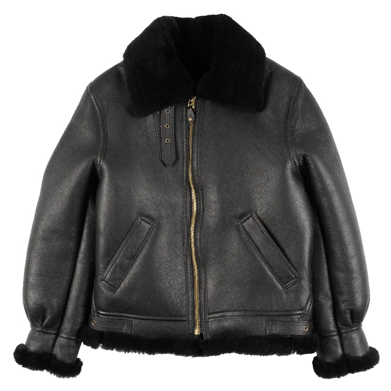 Relaxed Tops 257S - Classic B-3 Sheepskin Leather Bomber Jacket - Ebony