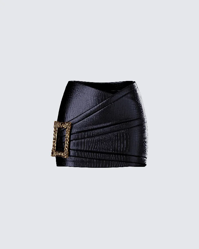 Comfortable Fashion Looks Whitley Black Vegan Leather Croc Micro Mini Skirt