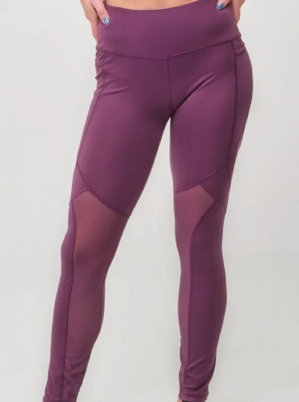Relaxed Fit Wear High-Rise Mesh Legging - Plum