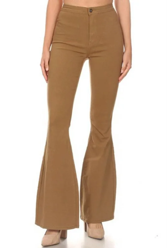 Cozy Fitting High Waisted Disco Bell Bottom Jeans In Mocha