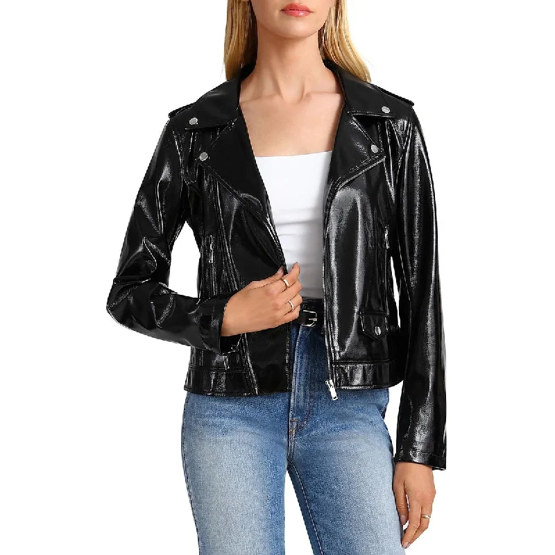 Breathable Style Bagatelle Womens Patent Faux Leather Motorcycle Jacket