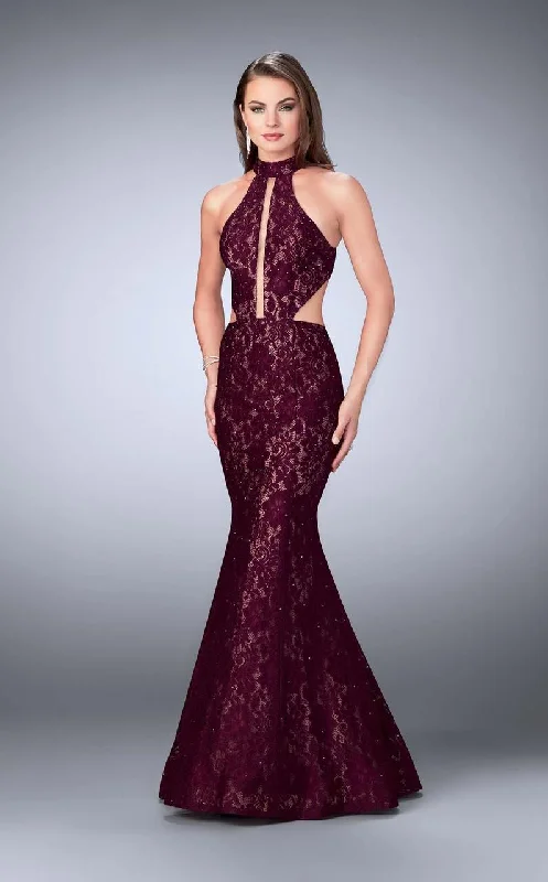 Relaxed Chic La Femme - 24303 Chic High Neck Laced Mermaid Dress