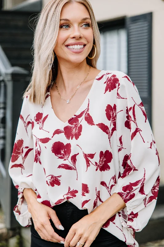 Timeless Style It's All Here Ivory White Floral Blouse