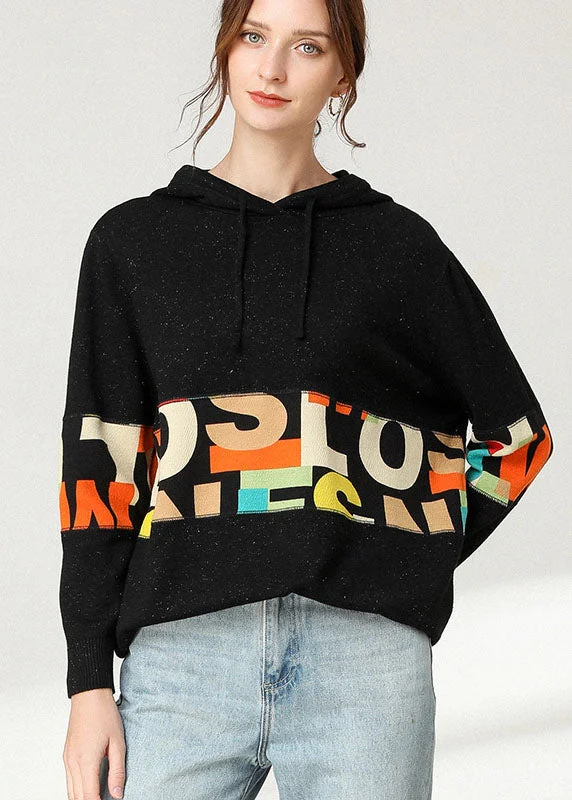 Comfortable Jeans Beautiful Black hooded Patchwork Print Top