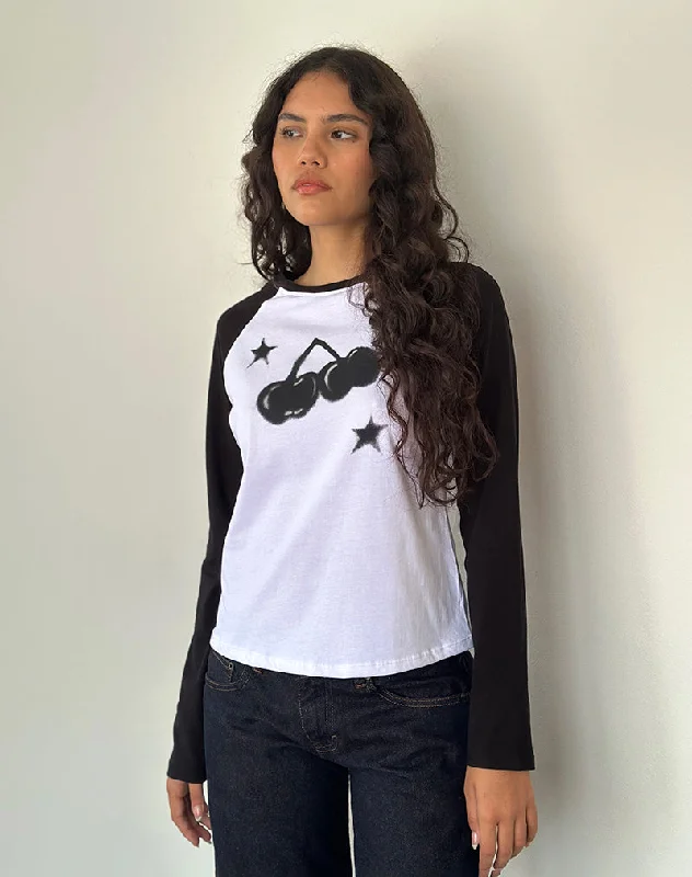 Cozy Fashions Kyiato Top in White and Black Cherry Print