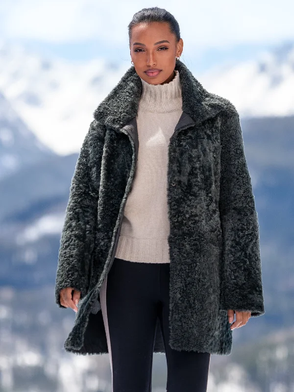 Relaxed Weekend Wear Helena Curly Lamb Reversible Coat