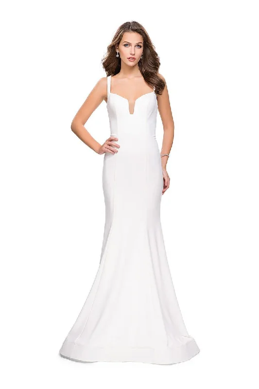 Comfortable Lifestyle La Femme - 25651 Strappy Fitted V-Neck Trumpet Dress