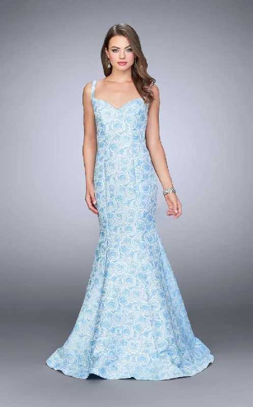 Sporty Wear La Femme - 24063 Dainty Sculpted Jacquard Mermaid Long Evening Gown