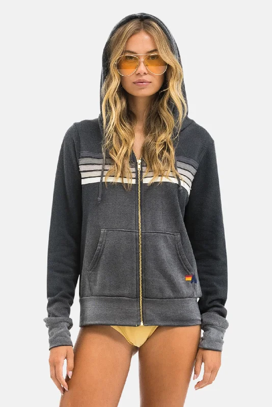 Versatile Style 5 Stripe Zip Hoodie Faded Smoke