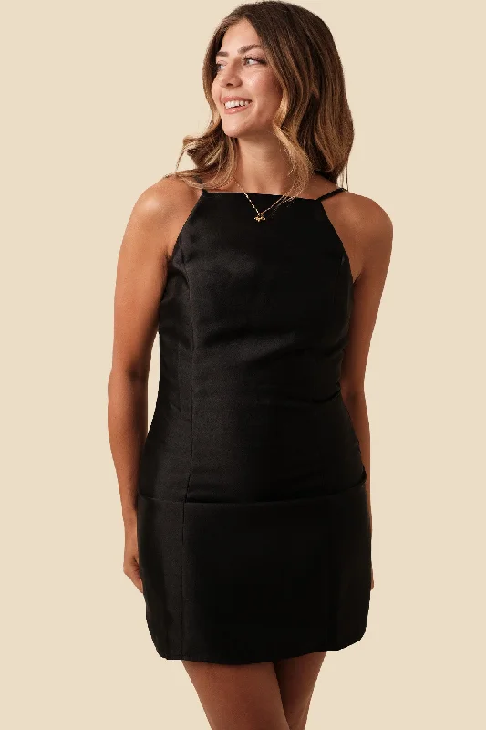 Soft Comfort Wear Needii Wendy Black Sheen Halter Mini Dress