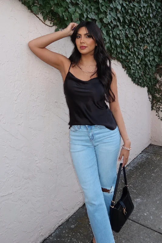 Warm Layers Muse By Magnolia Black Satin Cami Top