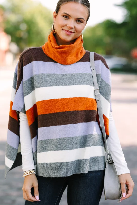 Soft Trends THML: Along For The Ride Rust Orange Striped Poncho