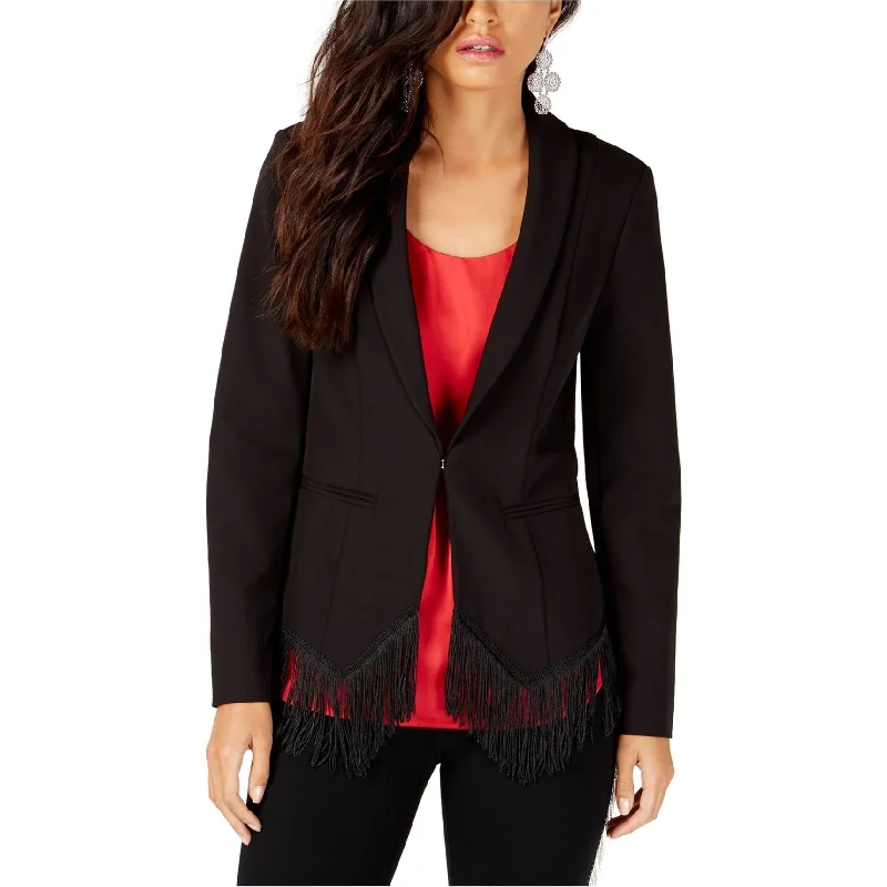 Soft Casuals I-N-C Womens Fringed Blazer Jacket, Black, Medium