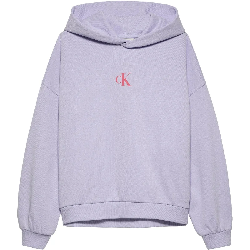Stylish Casuals Calvin Klein Purple Heather Flower Back Graphic Hoodie