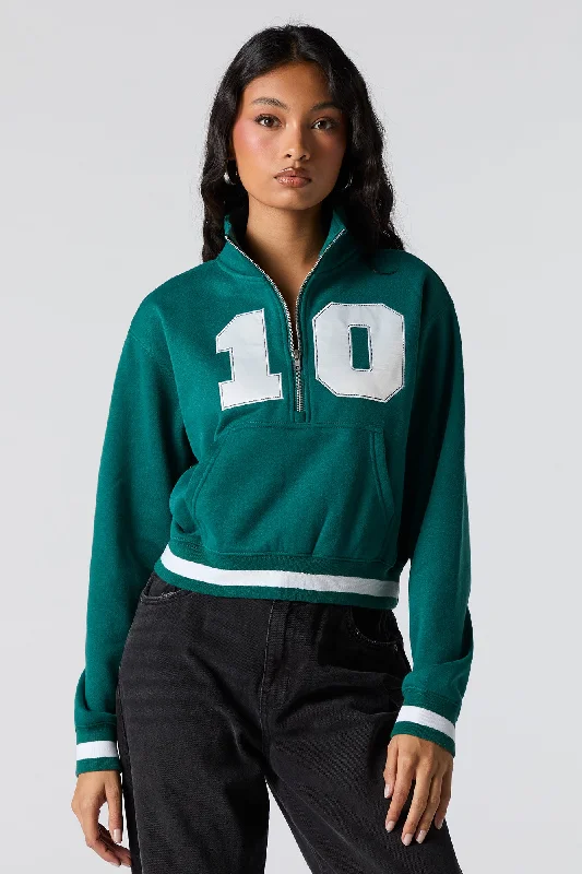 Relaxed Looks Twill Embroidered Quarter Zip Fleece Sweatshirt