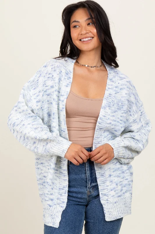 Light Dressing Blue Speckled Chunky Knit Oversized Cardigan