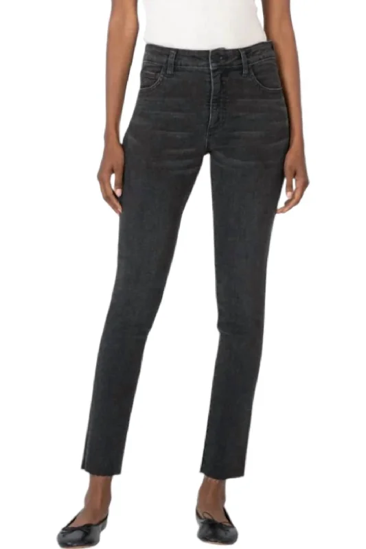 Cozy Fashions Women's Reese High Rise Fab Ab Ankle Jeans In Respectable With Black Base Wash