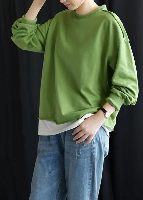 Soft Feel Elegant o neck false two pieces cotton linen tops women green top fall