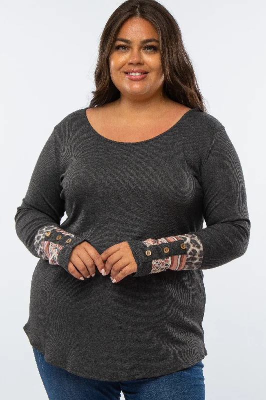 Comfy Pants Charcoal Colorblock Sleeve Plus Top