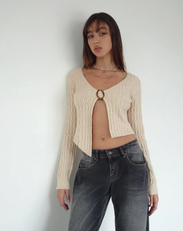 Relaxed Fashion Mohara Long Sleeve Butterfly Top in Neutral Knit