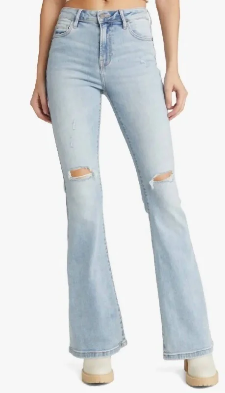 Cozy Essentials Wear Happi Mid Rise Flare Jeans In Medium Light Wash