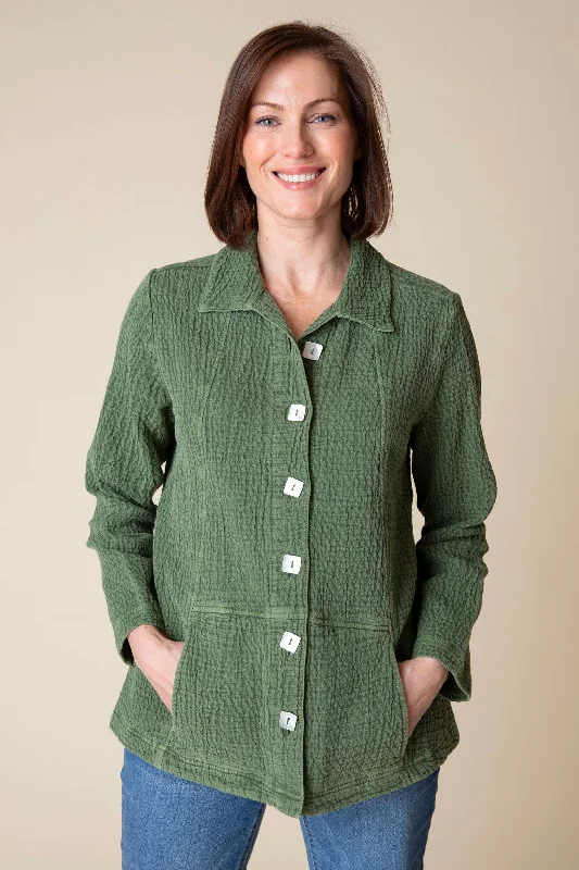 Easy Wear Chic Sun Washed Jacquard Seamed Pocket Jacket