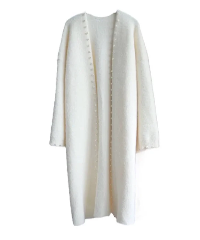 Easy Chic Wear Thick Fuzzy Knitted Midi Cardigan With Pearls