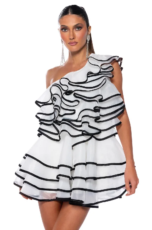 Simple Comfort LYLA ONE SHOULDER RUFFLE MINI DRESS