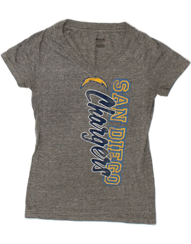 Casual Comfort Wear REEBOK Womens Graphic T-Shirt Top UK 12 Medium Grey Polyester