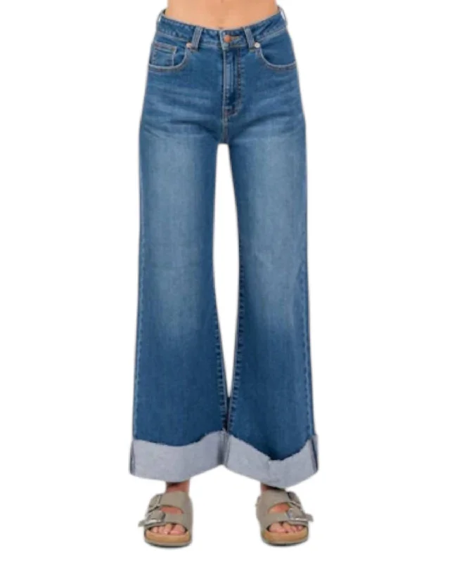 Smart Comfort Wear Sabrina Cuff Hem Wide Leg Jean In Medium Wash