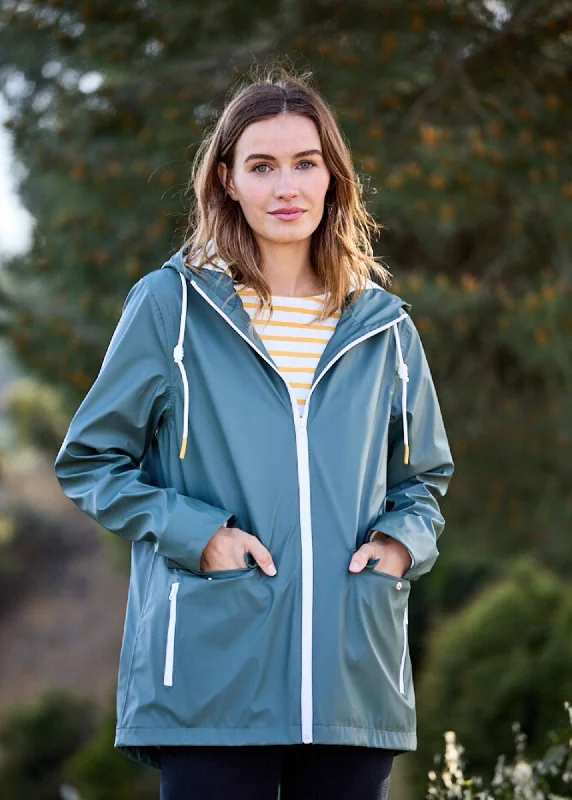 Warm Wear ST GABRIELLE - Waterproof Patterned Rain Jacket with Fancy Drawstrings (ARMY GREEN)