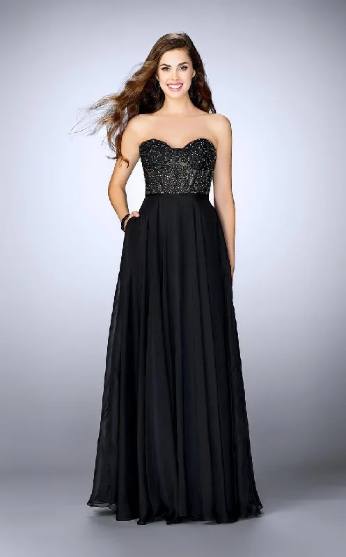 Relaxed Jackets La Femme - 24318 Strapless Sweetheart Lace Bodice Prom Dress