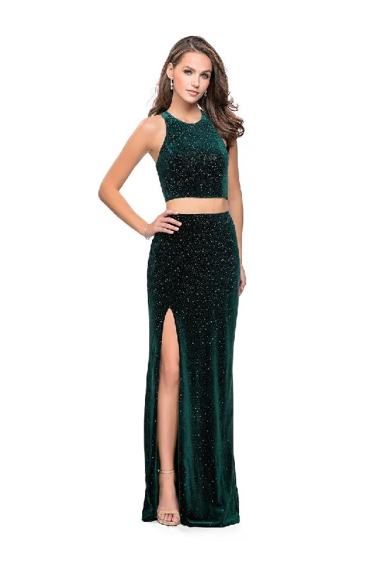 Versatile Outfits La Femme - 25464 Strappy Two Piece Fitted Slit Dress