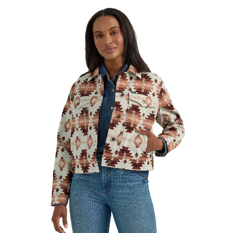 Comfortable Tops Wrangler Cream and Rust Aztec Crop Jacket