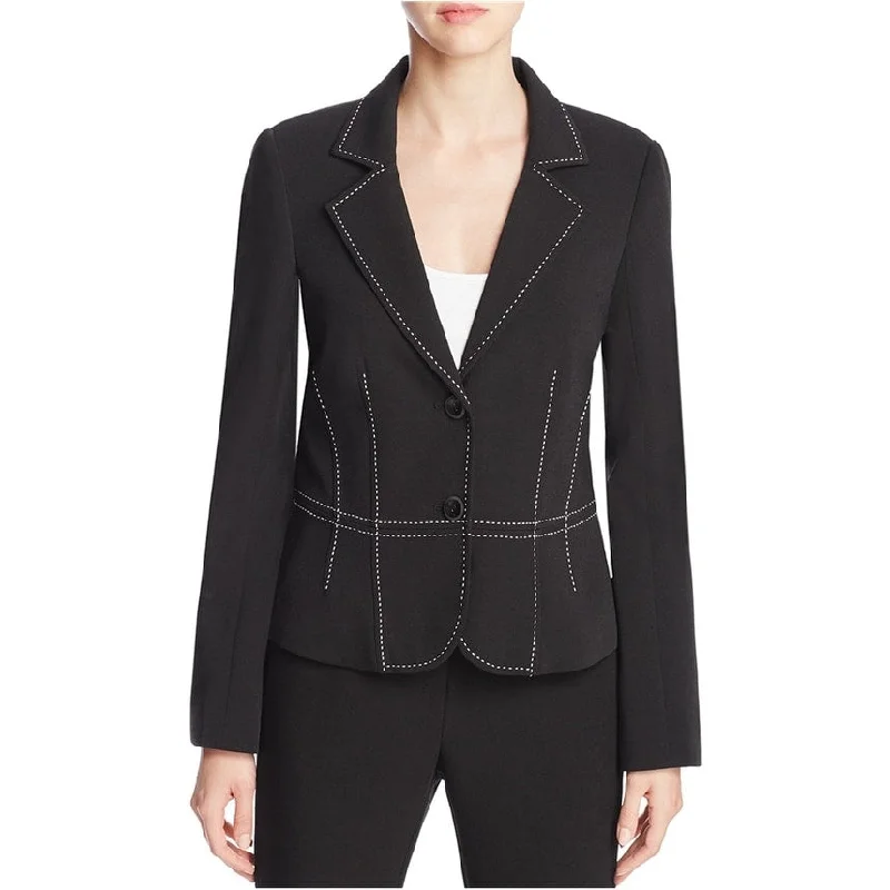 Cozy Fashion Finity Womens Topstitched Two Button Blazer Jacket, Black, 8
