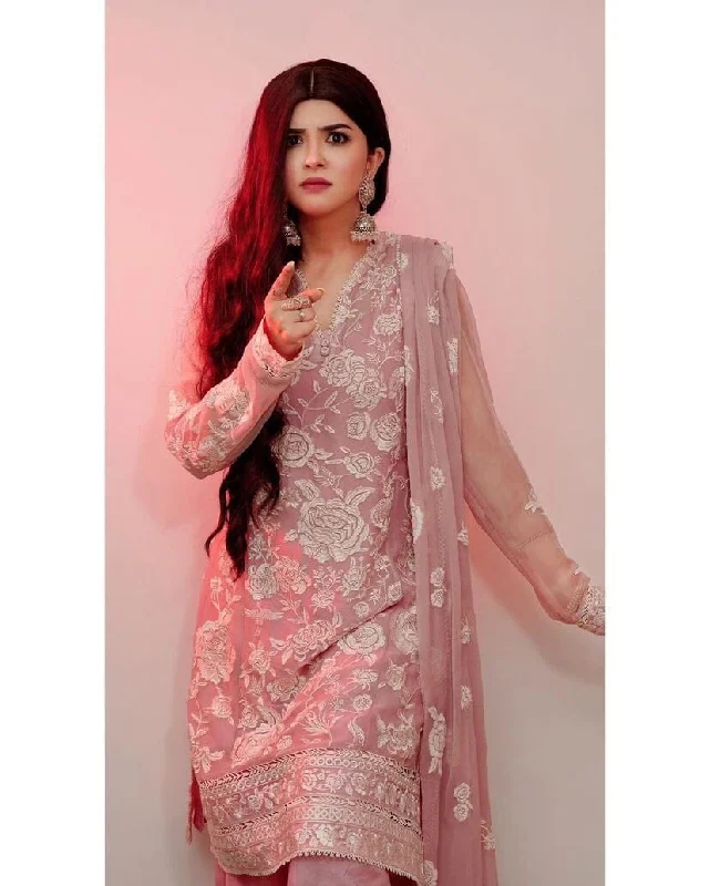Casual Comfort ZB Pink Designer Party Wear Embroidered Plazzo Suit