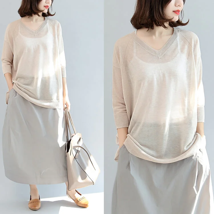 Simple Looks beige stylish linen blouse oversize tops long sleeve t shirt