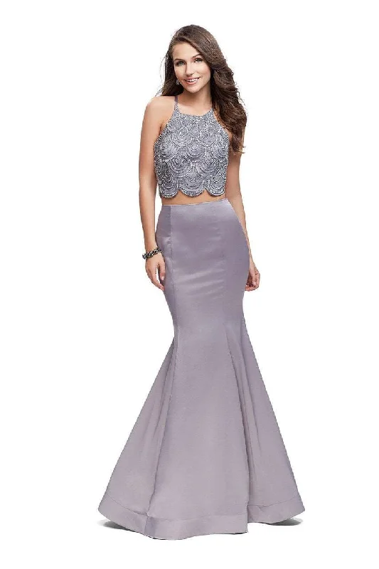 Relaxed Tops La Femme - 26035 Beaded Two Piece Satin Mermaid Dress