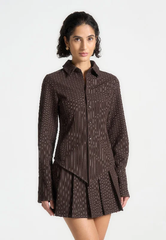 Comfy Pants Pinstripe Angled Shirt - Brown