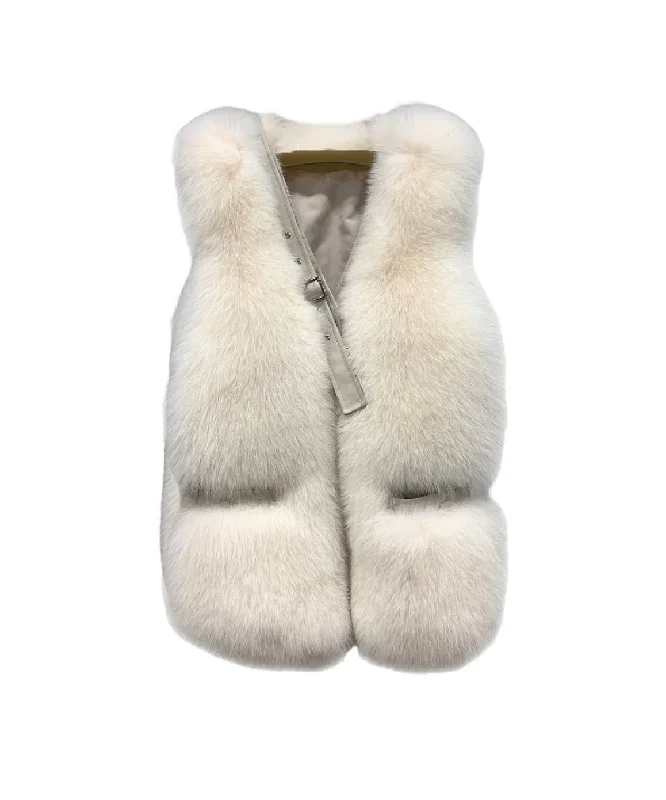 Relaxed Fashion Genuine Striped Panel Fox Fur Vest Gilet In Cream