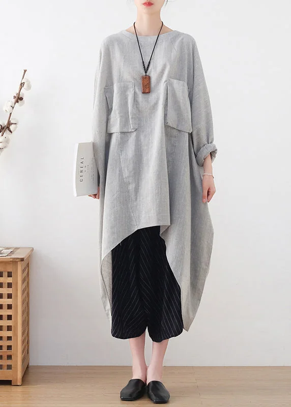Cozy Street Style Fashion Light Grey Drawstring Asymmetrical Pockets Cotton Tops Batwing Sleeve Cozy Street Style Fashion Light Grey Drawstring Asymmetrical Pockets Cotton Tops Batwing Sleeve