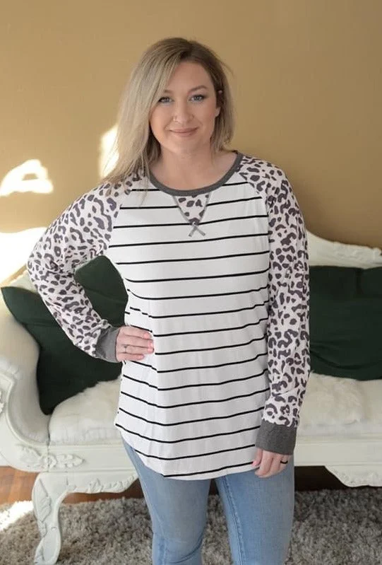 Easy Wear Chic Carol Leopard & Striped Raglan Top