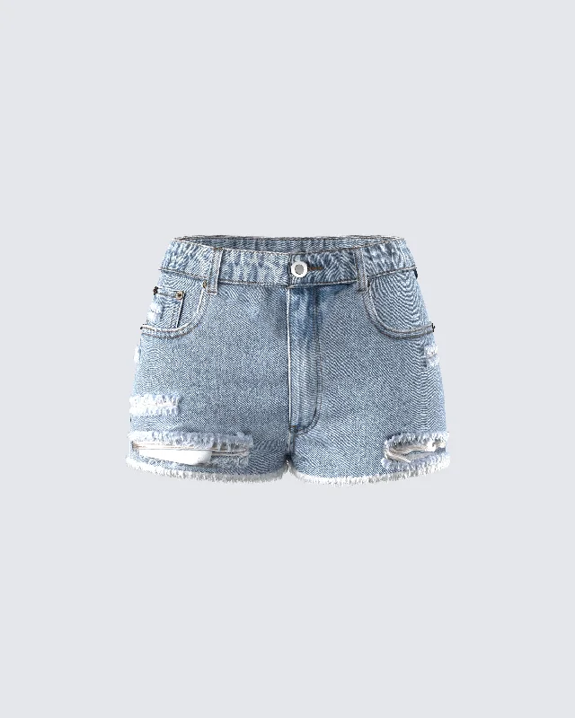 Trendy Dresses Lowan Blue Distressed Denim Shorts